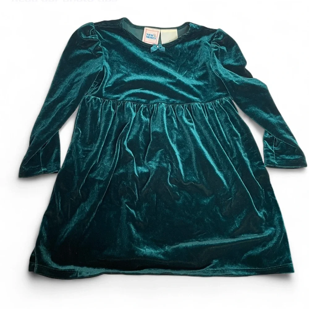 Vintage 90s New Moves‎ Girls Green Velvet Long Sleeve Dress size 4